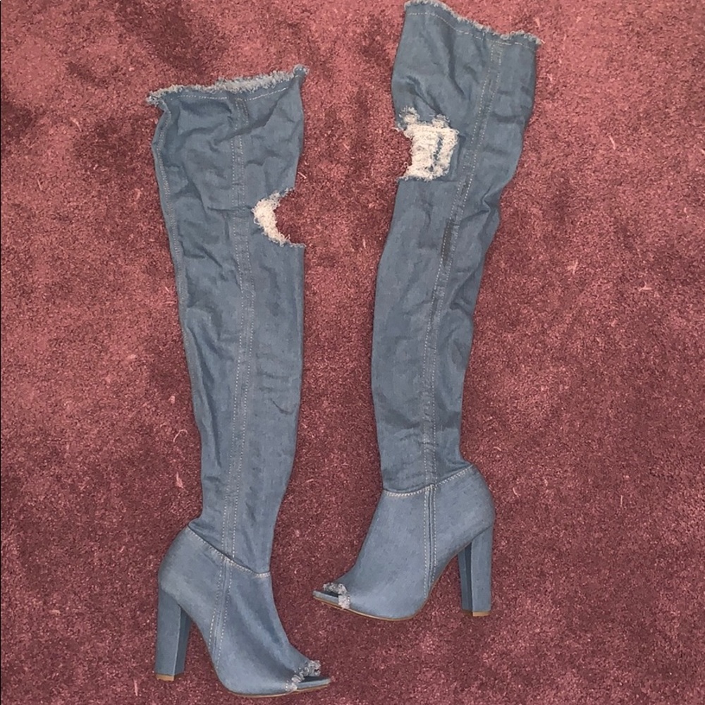 Womens Denim Thigh High Heels